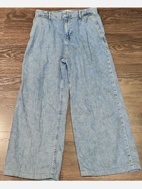 ❤️ GAP HIGH RISE PLEATED WIDE LEG CROP JEANS, LINEN COTTON BLEND, 8 (29)